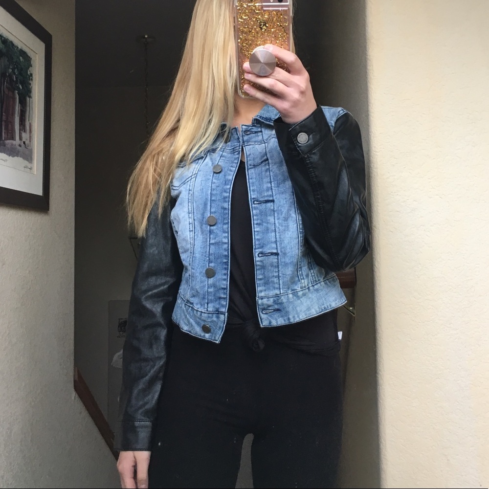 Jean Jacket with Faux Leather Sleeves